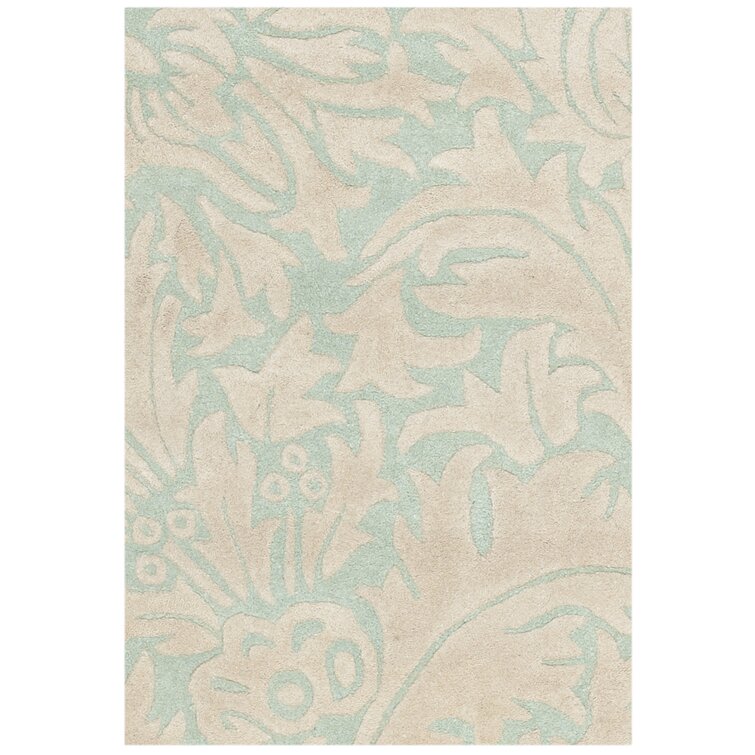 2'6'' x 4' Candelo Floral Handmade Tufted Wool Area Rug in Light Blue / Beige