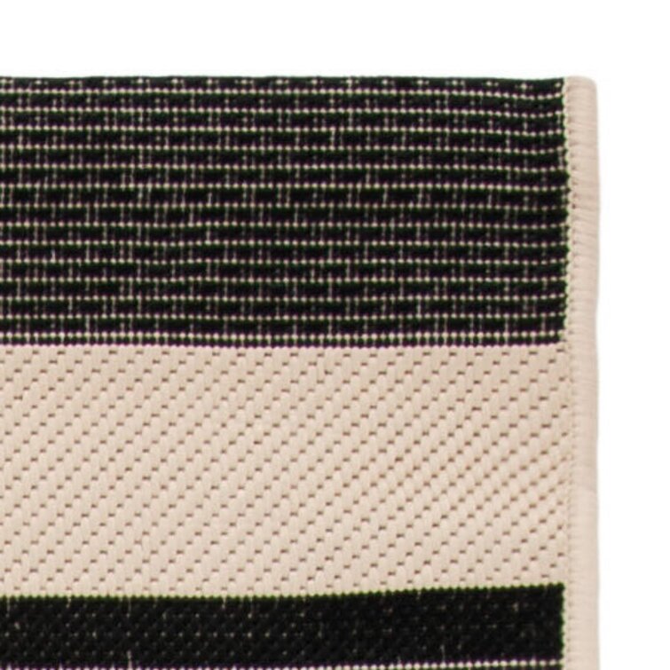 2'3'' x 7' Candelo Striped Indoor / Outdoor Area Rug in Black/Bone
