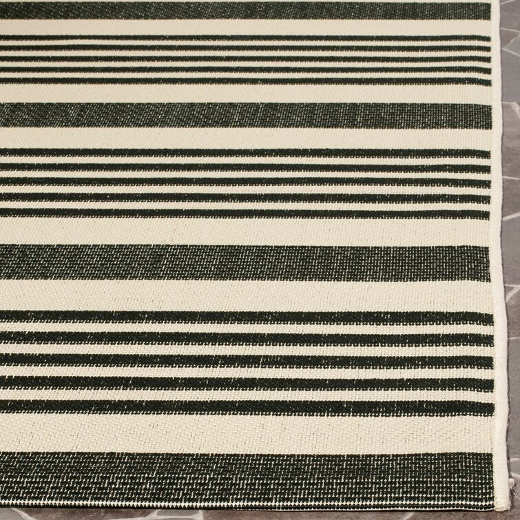 2'3'' x 7' Candelo Striped Indoor / Outdoor Area Rug in Black/Bone