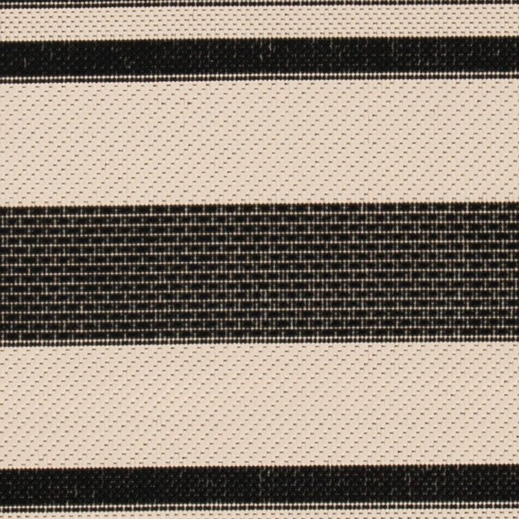 2'3'' x 7' Candelo Striped Indoor / Outdoor Area Rug in Black/Bone