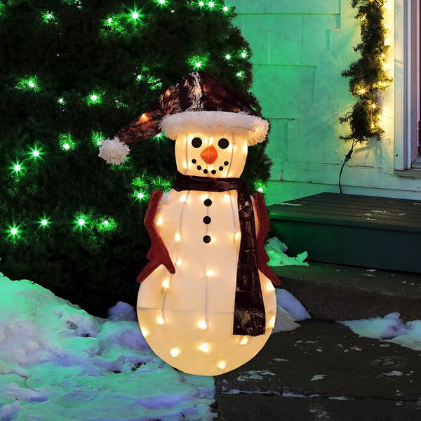 3D Pre Lit Y Snowman Camo Jacket Lighted Display LX5583