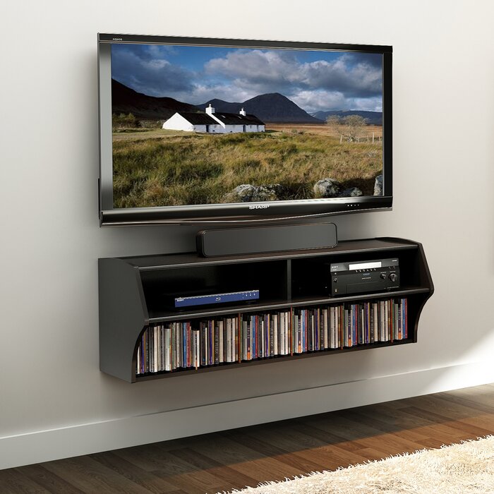 Black laminate Capirano Floating TV Stand for TVs up to 55" LX4422