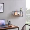 17 in. W Rustic Wood and Metal Frame Floating Decorative Wall Shelf with Towel Bar