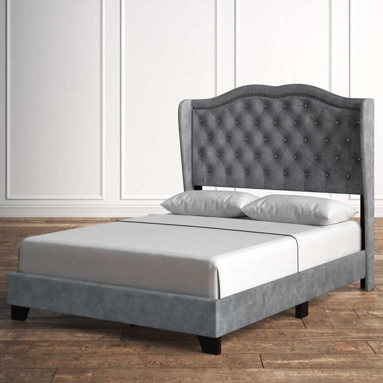 Silver Gray Carlie Tufted Upholstered Low Profile Standard Bed, Queen