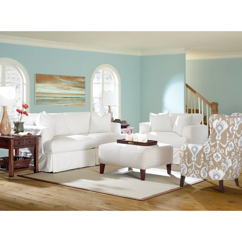 Carly 93 Recessed Arm Slipcovered Sofa Bed CA264 Salvage Co Indy