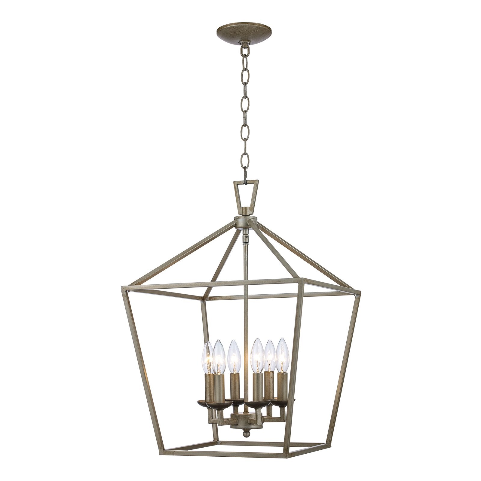 22.5" H x 16" W x 16" D Antique Silver Leaf Carmen 6 - Light Lantern Geometric Chandelier K6861