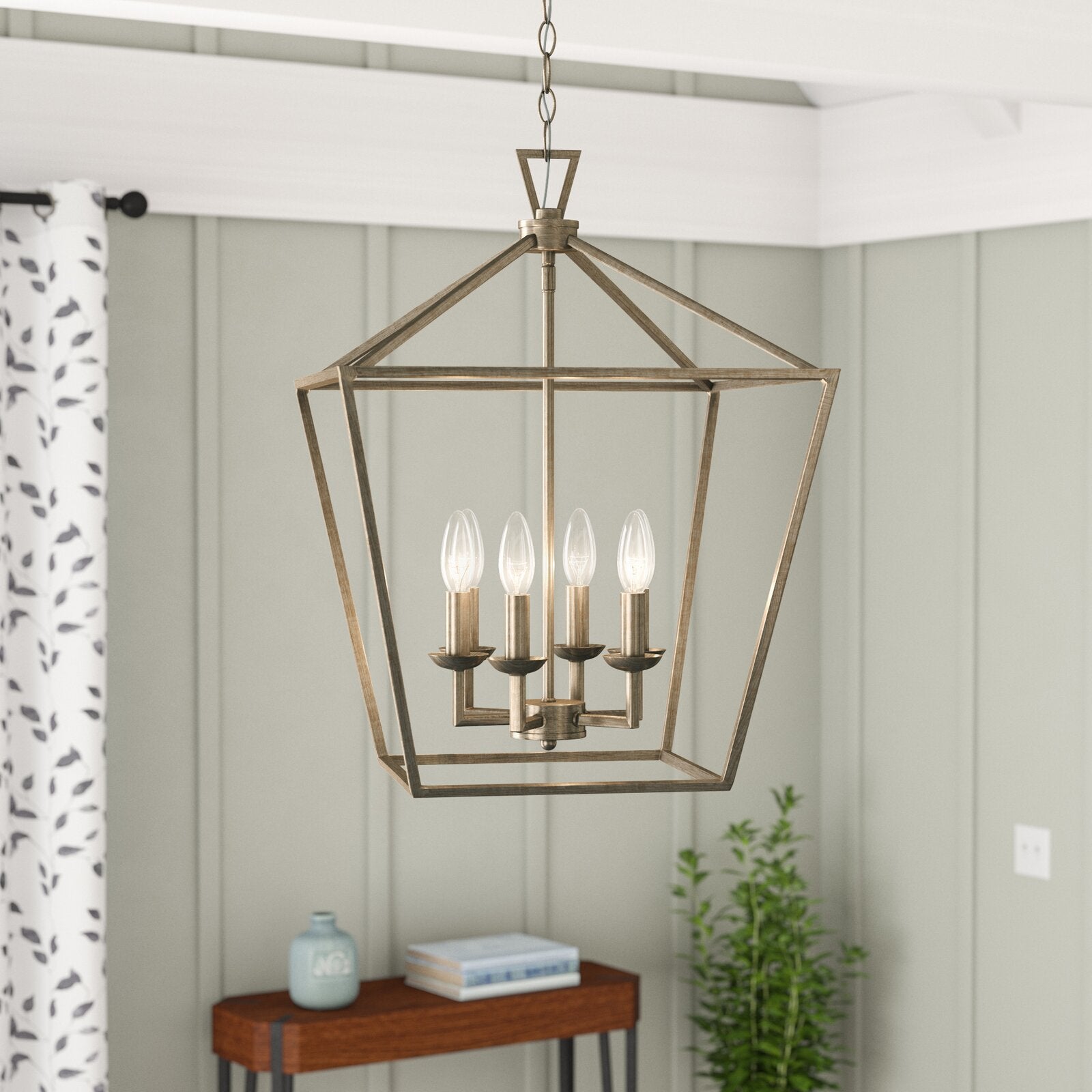 22.5" H x 16" W x 16" D Antique Silver Leaf Carmen 6 - Light Lantern Geometric Chandelier K6861