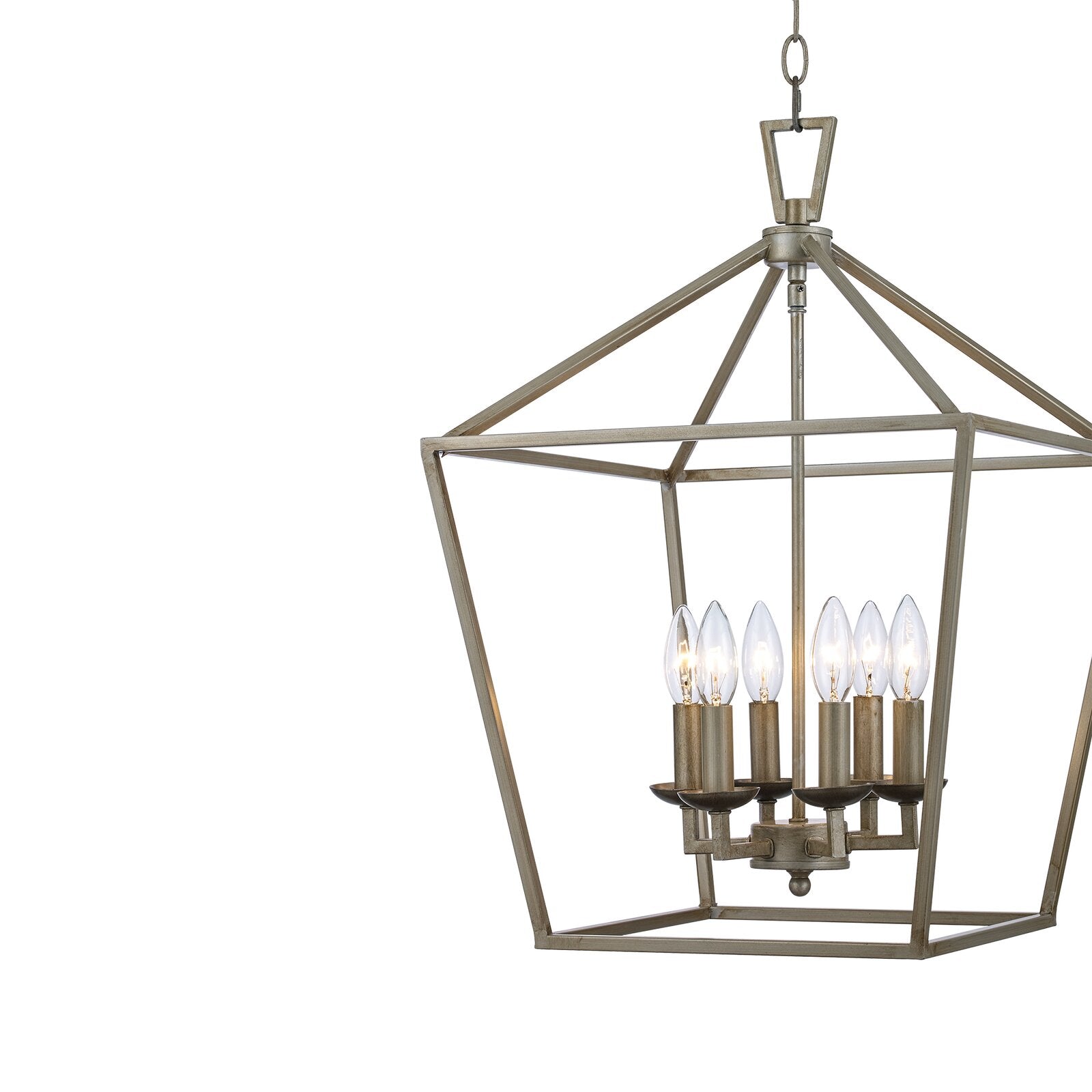 22.5" H x 16" W x 16" D Antique Silver Leaf Carmen 6 - Light Lantern Geometric Chandelier K6861