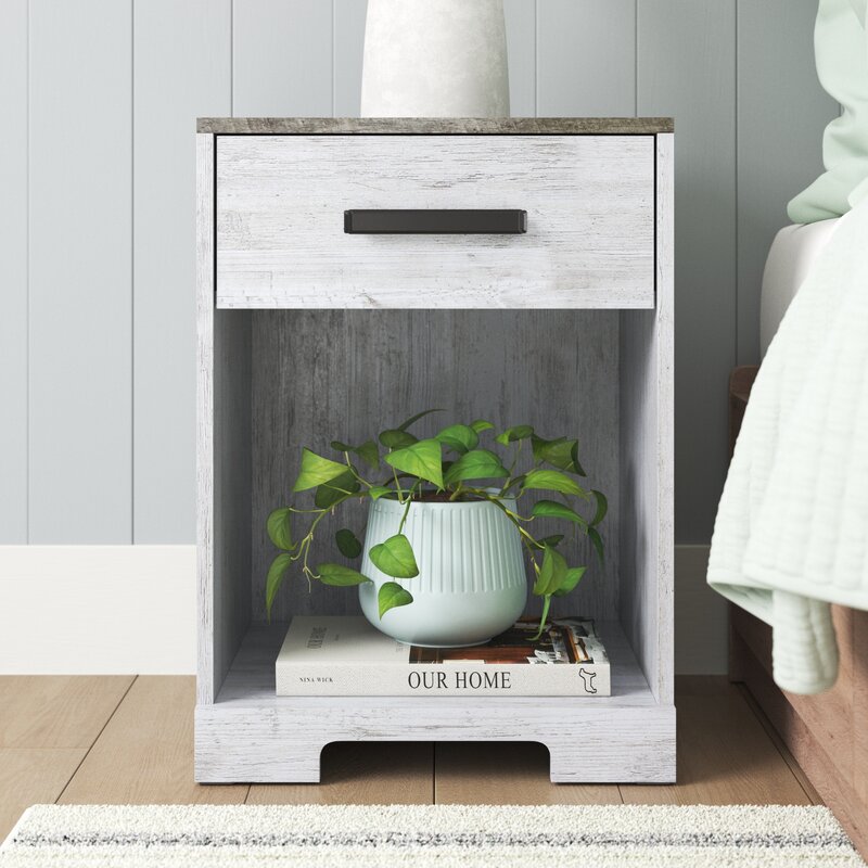 Carnforth 22.09'' Tall 1 - Drawer Nightstand in Whitewash/Rustic Gray