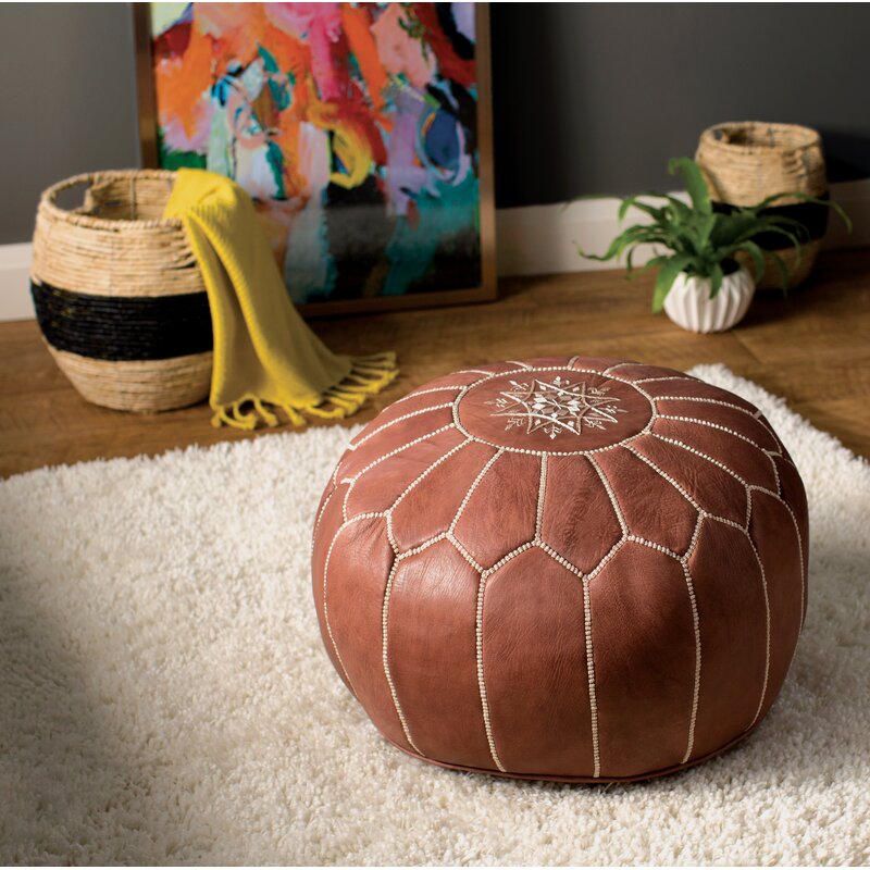 20" Wide Round Floral Pouf Ottoman LX5329