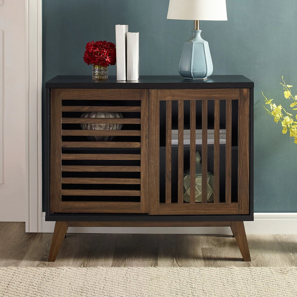 Middlebrook Saltor 36-inch Slat Door Cabinet - Black / Dark Walnut