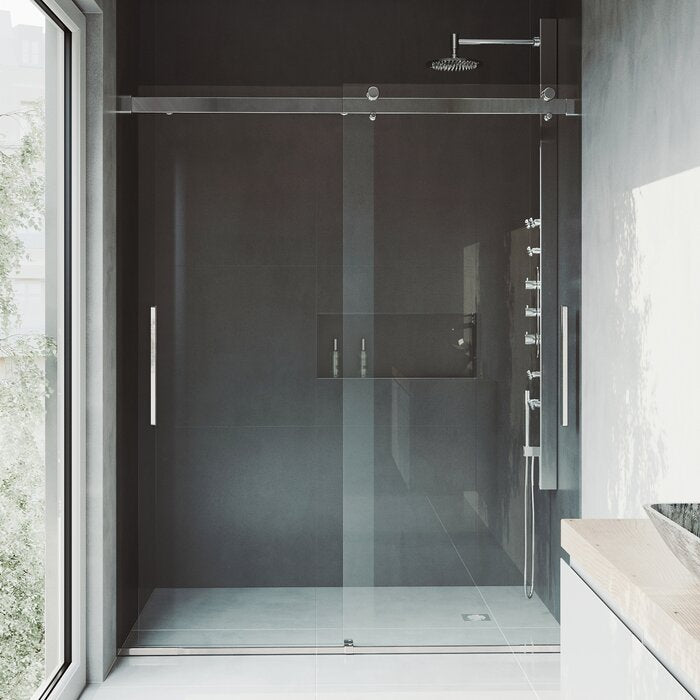 Caspian 59" W x 73.5" H Double Sliding Frameless Shower Door, Stainless Steel #HA1113