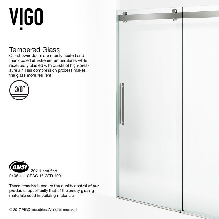 Caspian 59" W x 73.5" H Double Sliding Frameless Shower Door, Stainless Steel #HA1113