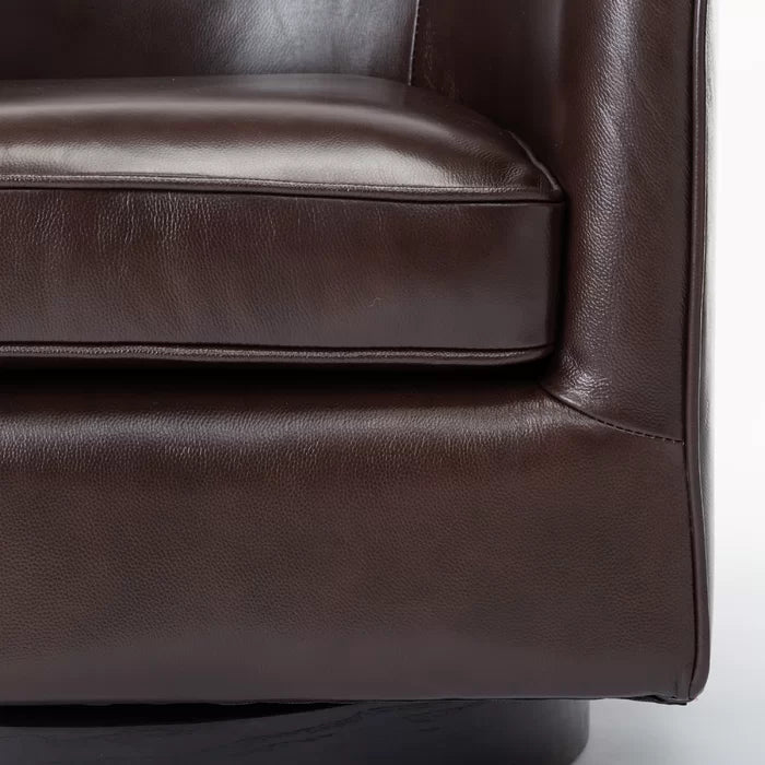 Cathy 28.5'' Wide Genuine Leather Top Grain Leather Swivel Barrel Chair