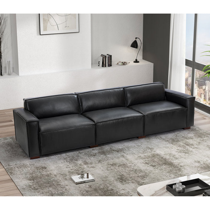 Black Genuine Leather Modular Sofa Piece