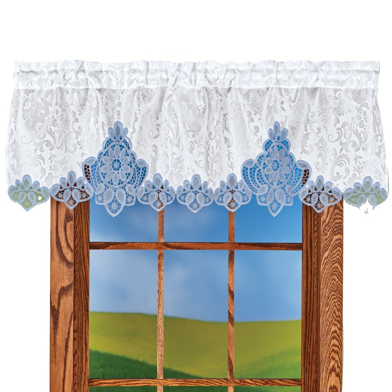 Blue Cerny Brocade with Crocheted Lace 60.25" Window Valance (Set of 5) K8108