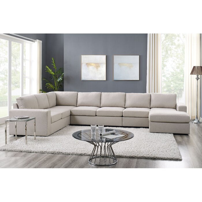 Cheryle 146.5" Wide Modular Sofa & Chaise, Beige (6 Boxes) PC172
