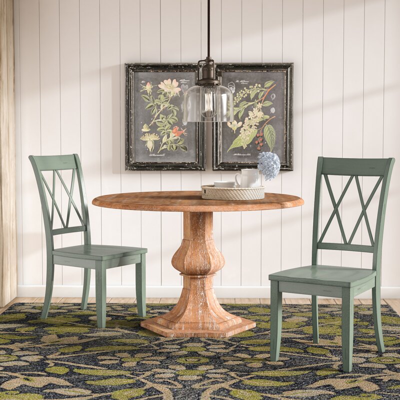Set of 2 - Cheryll Cross Back Solid Wood Side Chairs, Teal (#K1157)