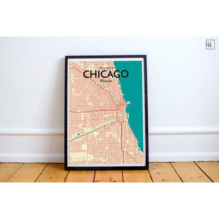17" H x 11" W Chicago City Map - Panoramic Graphic Art