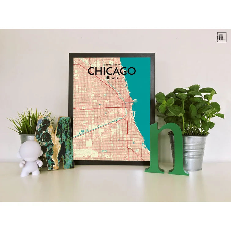 17" H x 11" W Chicago City Map - Panoramic Graphic Art