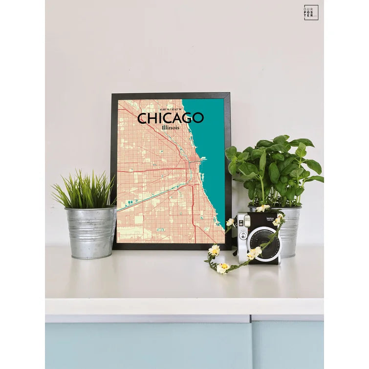 17" H x 11" W Chicago City Map - Panoramic Graphic Art