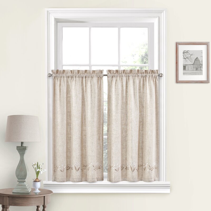 60" W x 24" L Ivory Christian Window Solutions Lily of the Valley Pair Cafe Curtain (Set of 3) ts166