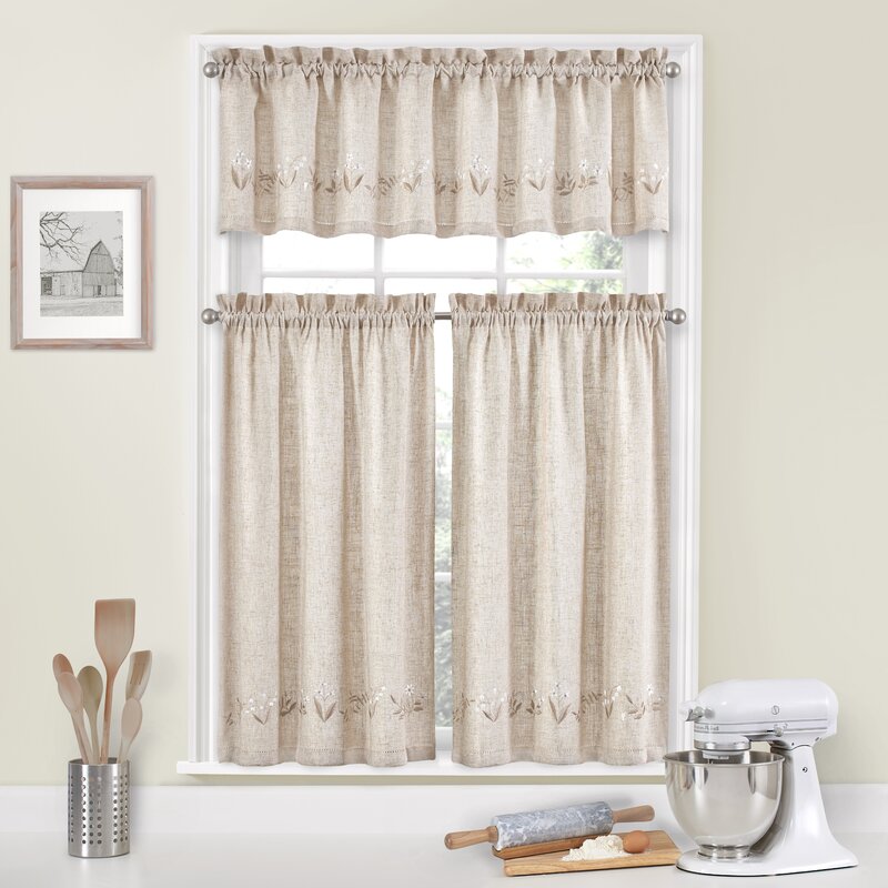 60" W x 24" L Ivory Christian Window Solutions Lily of the Valley Pair Cafe Curtain (Set of 3) ts166
