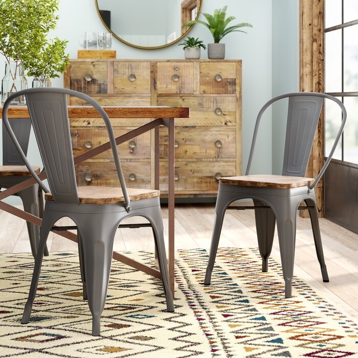 Gray/Medium Brown Wood Claremont Metal Slat Back Side Chair (Set of 2) #HA195