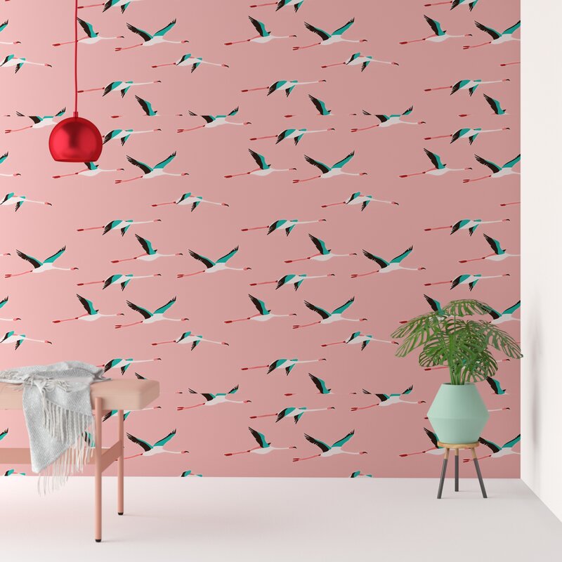 8'L x 24"W Clarissa Flamingo Peel and Stick Wallpaper Roll VB549