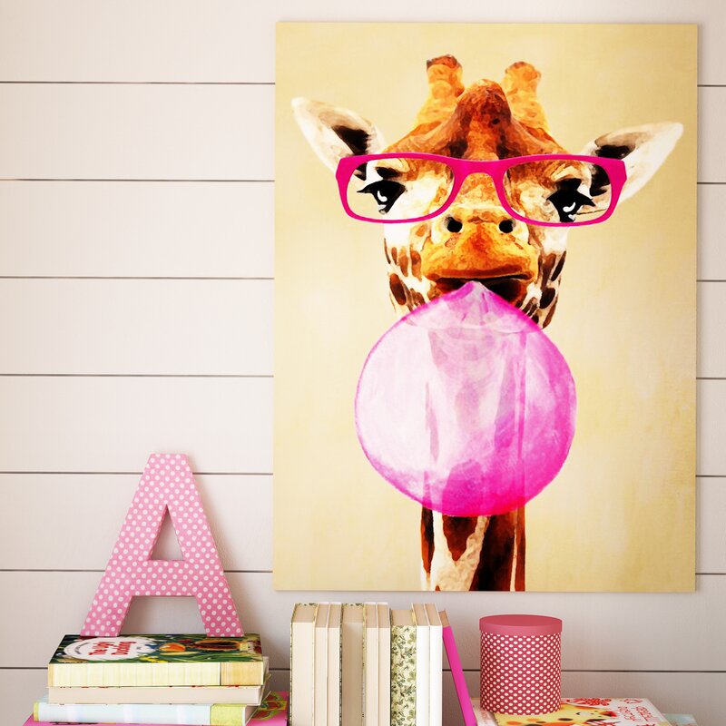 40" H x 26" W x 0.75" D 'Clever Giraffe with Bubblegum' Canvas Art CYB462