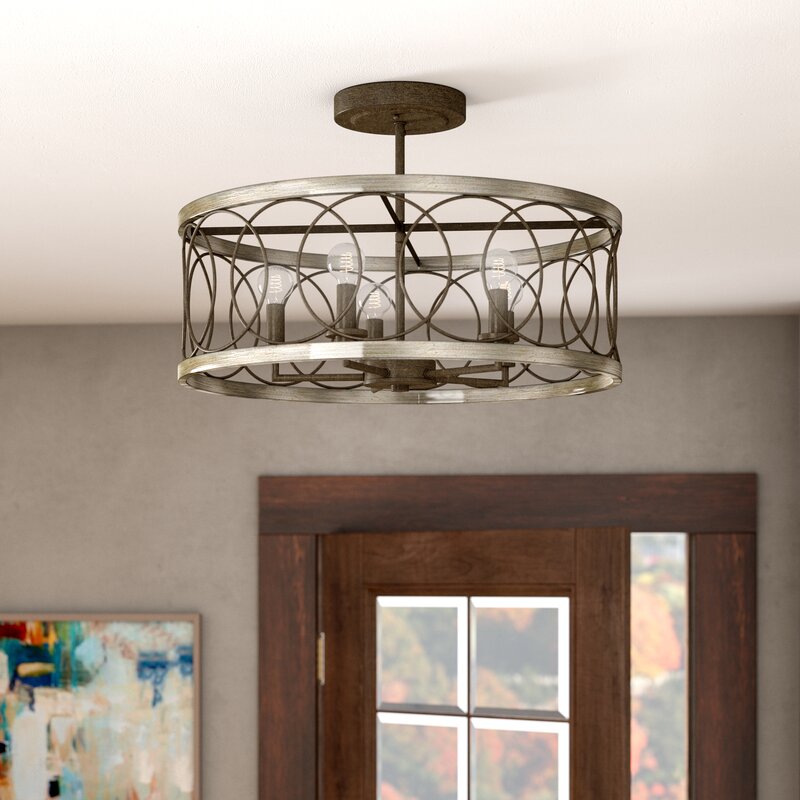 Cliffside 4-Light 20" Caged Drum Semi-Flush Mount (#K2682)