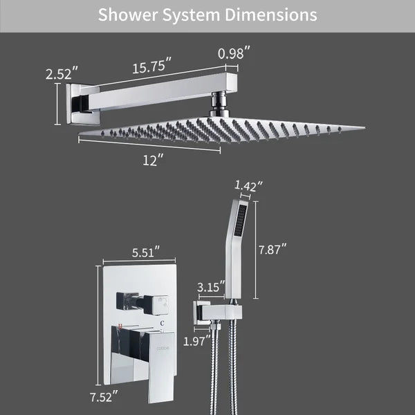 12" Rainfall Shower Head Complete Shower System with Rough-in Valve