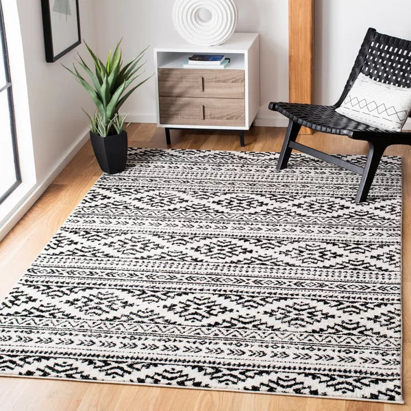 Cobos Geometric Area Rug in Black/Ivory rectangle 9'x12'