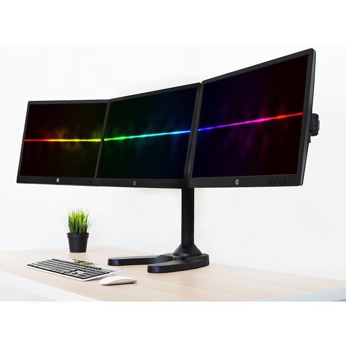Black Colbin Triple Freestanding Height Adjustable Monitor Desk Mount LX4486