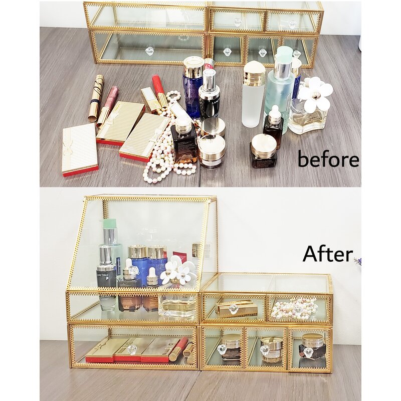 Gold Condon Glass  Makeup Organizer K8245