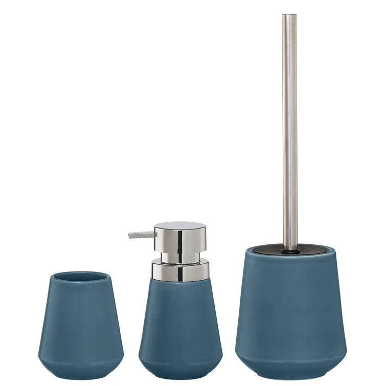 Blue/Chrome Conical 3 Piece Bathroom Accessory Set