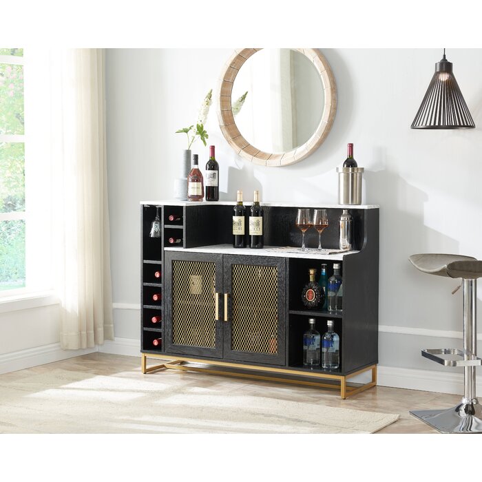 Black Console Bar Cabinet with Wine Storage