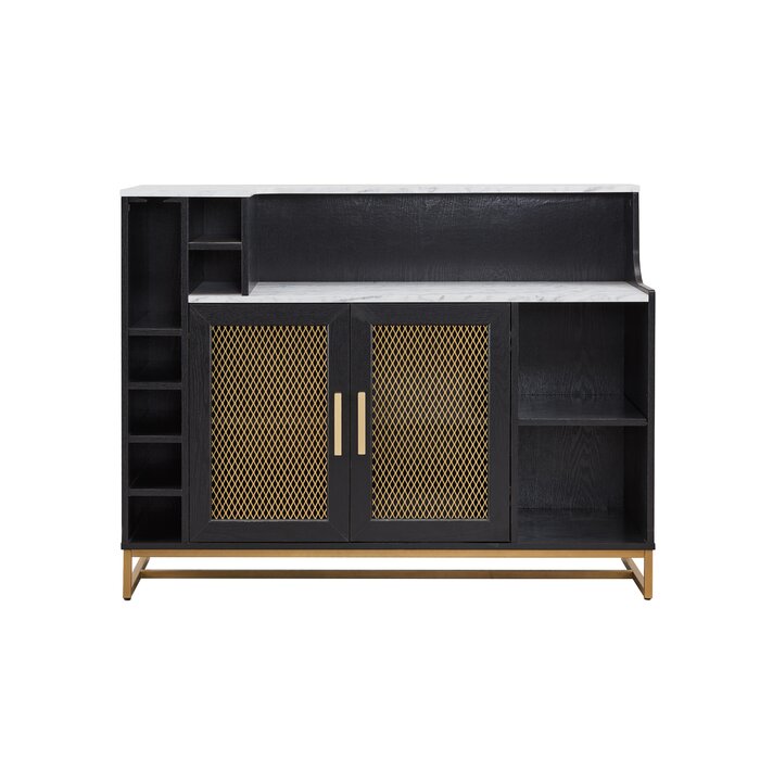 Black Console Bar Cabinet with Wine Storage