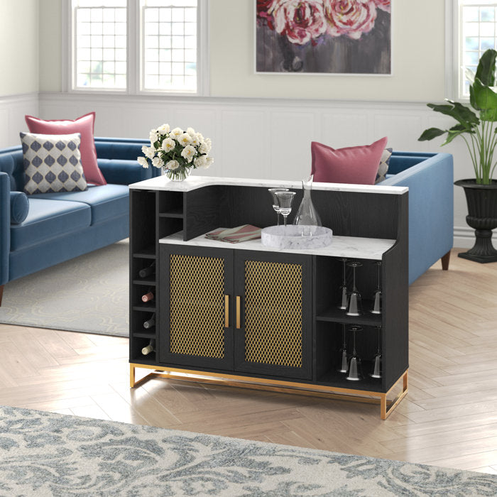 Black Console Bar Cabinet with Wine Storage