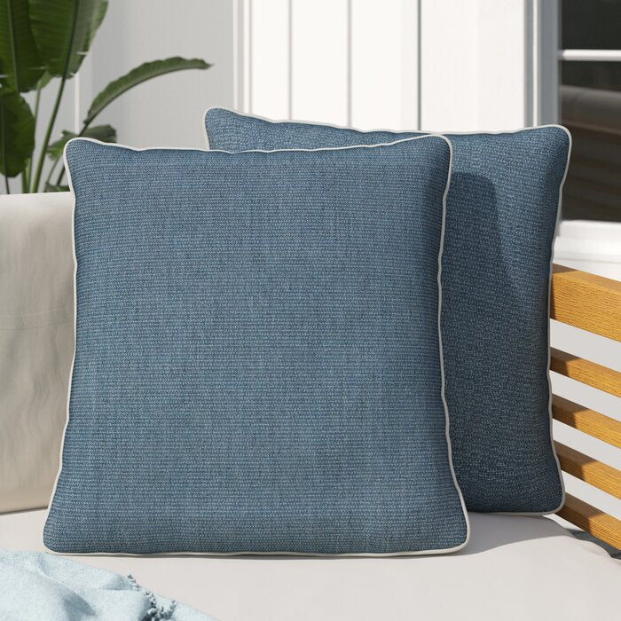18" x 18" Natural/Blue Cooke Corded Outdoor Square Pillow Cover & Insert (Set of 2)