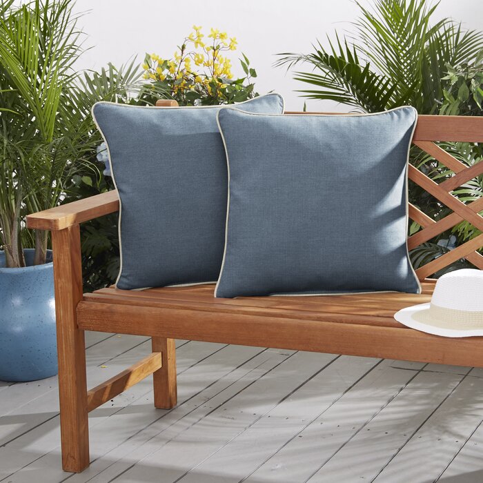 18" x 18" Natural/Blue Cooke Corded Outdoor Square Pillow Cover & Insert (Set of 2)
