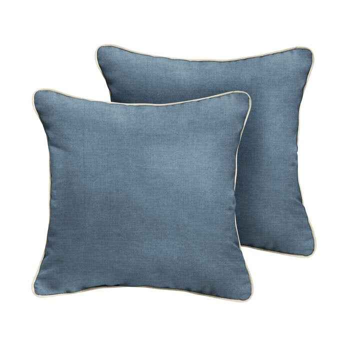 18" x 18" Natural/Blue Cooke Corded Outdoor Square Pillow Cover & Insert (Set of 2)