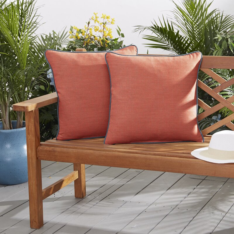 22" x 22" Blue/Coral Cooke Corded Outdoor Square Pillow Cover & Insert (Set of 2)