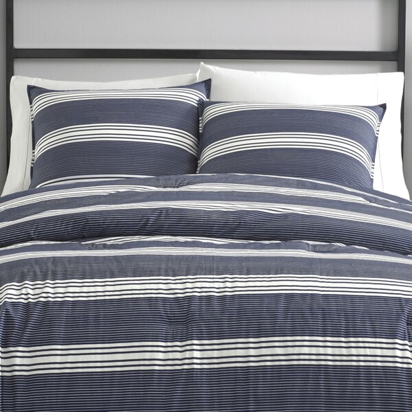 3 Pieces Full/Queen Craver Navy 100% Cotton Reversible Modern & Contemporary Duvet Cover Set
