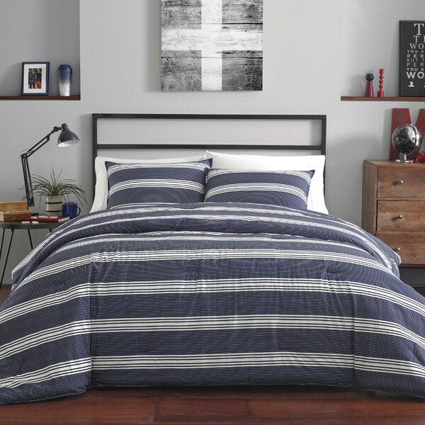 3 Pieces Full/Queen Craver Navy 100% Cotton Reversible Modern & Contemporary Duvet Cover Set