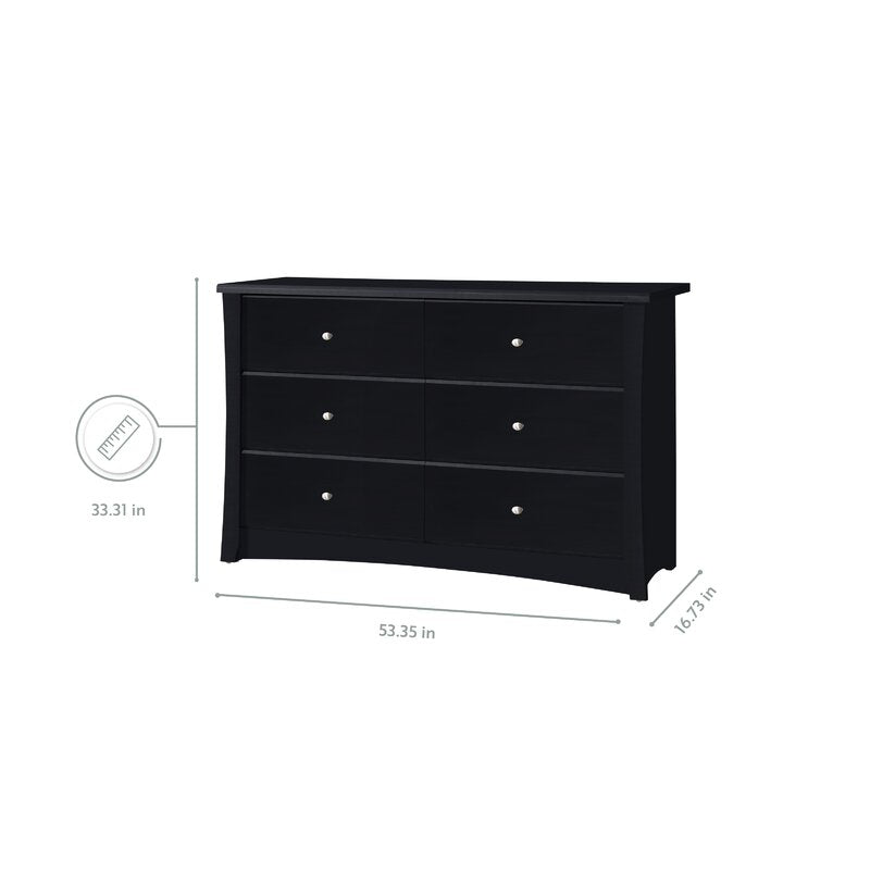 Black Crescent 6 Drawer Double Dresser pt656