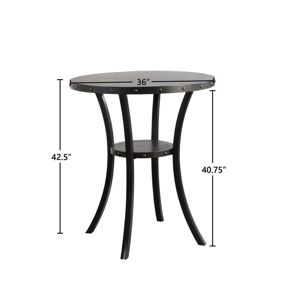Crispin 36-inch Round Studded Pub Table with Shelf, Smoke Gray MG528