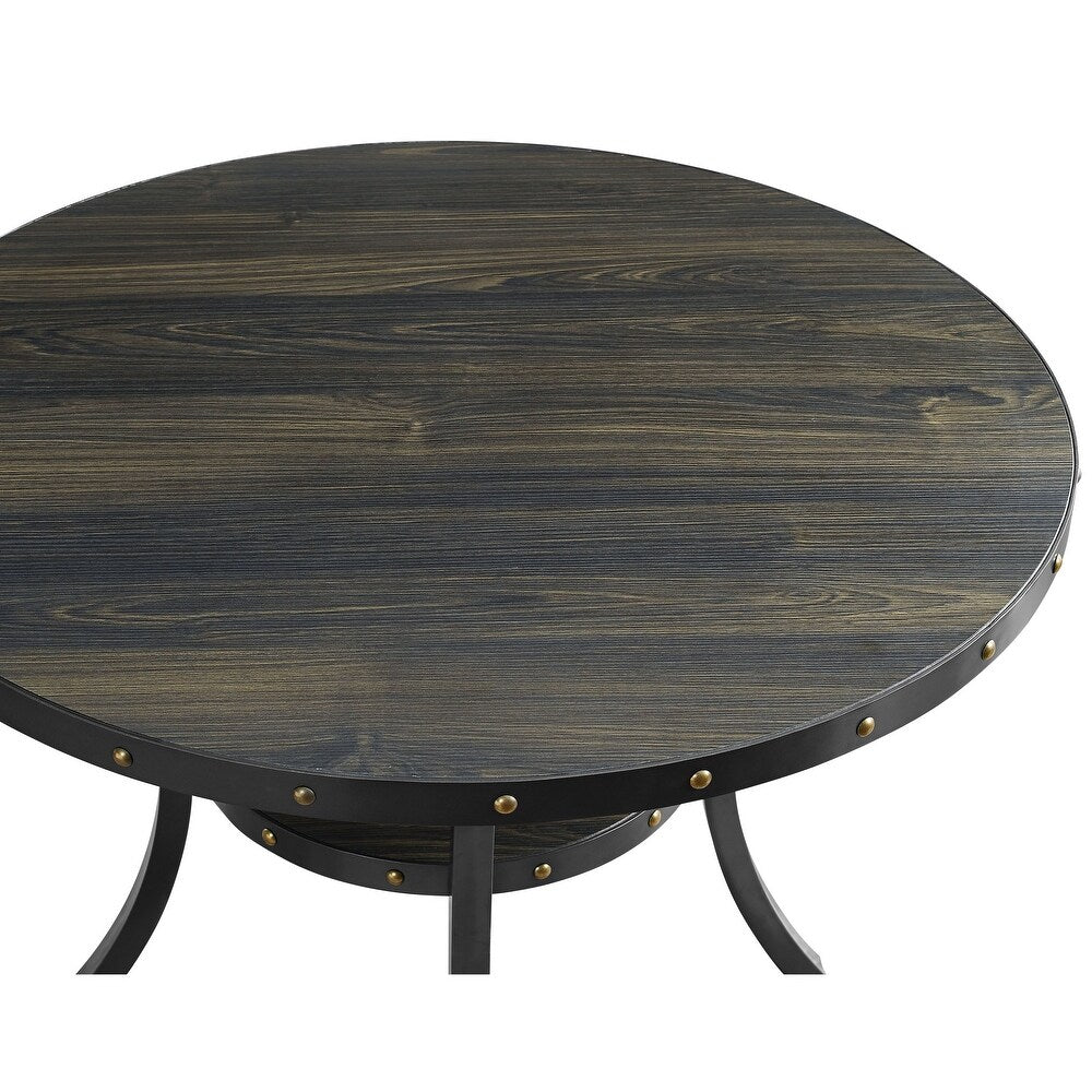 Crispin 36-inch Round Studded Pub Table with Shelf, Smoke Gray MG528