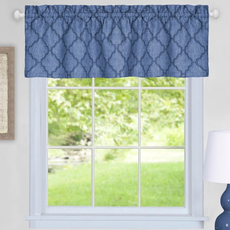 Blue Cuadra Geometric Ruffled 58'' Window Valance B15-LC577