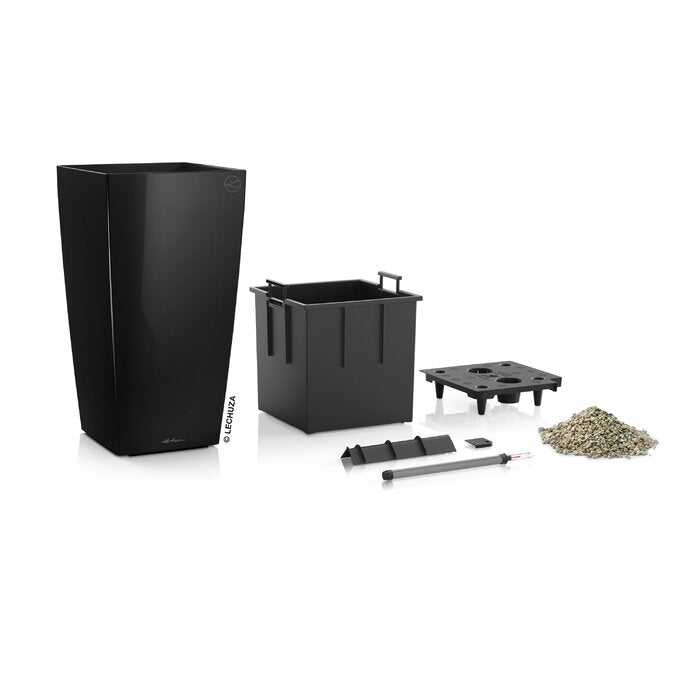 16" H x 9" W x 9" D Black Cubico Self-Watering Plastic Pot Planter